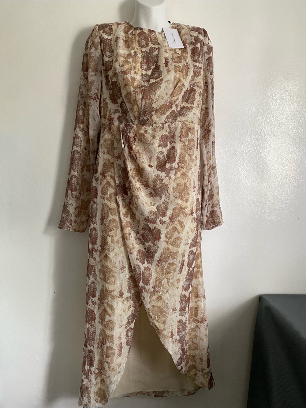 Lovers and friends size S Neutral Snake Print Draped Midi Dress